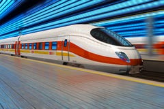 High speed train departs from railway station