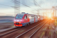 High-speed Train On Rail Road With Motion Blur Stock Images