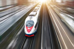 High-speed Train Sapsan Rides On The Route Moscow-St. Petersburg. January 2018. Royalty Free Stock Photography