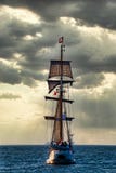 High tall pirate ship leaving the harbor of Scheveningen