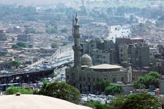 High view of crowded islamic cairo in egypt at summer