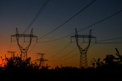 high-voltage power lines at sunset. electricity distribution sta royalty free stock image high-voltage power lines at sunset. electricity distribution sta royalty free stock image