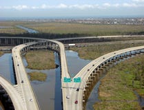 Highway Interchange over Bayou Swamp in Louisiana stock image Highway Interchange over Bayou Swamp in Louisiana stock image