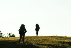 Hike. Two tourists in Trekking in the Crimea royalty free stock image Hike. Two tourists in Trekking in the Crimea royalty free stock image