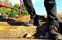 Hiker boots climbing high steps royalty free stock photography Hiker boots climbing high steps royalty free stock photography