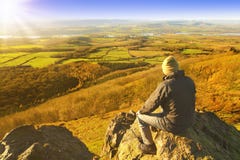 Hiker enjoying rest and landscape royalty free stock photo Hiker enjoying rest and landscape royalty free stock photo
