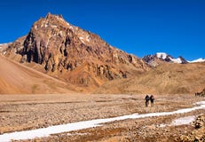 Hikers Trekking In The Andes, South America Stock Photo Hikers Trekking In The Andes, South America Stock Photo