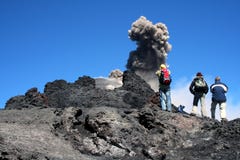 Hikers on volcano etna