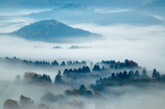 Hilly Landscape With Fog Royalty Free Stock Photos