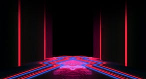 Hintergrund eines leeren schwarzen Korridors mit Neonlicht Abstrakter Hintergrund mit Linien und Glühen lizenzfreie abbildung Hintergrund eines leeren schwarzen Korridors mit Neonlicht Abstrakter Hintergrund mit Linien und Glühen lizenzfreie abbildung