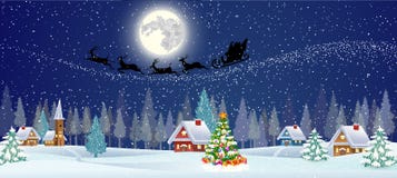Hintergrund mit Weihnachtsbaum und Nachtdorf vektor abbildung Hintergrund mit Weihnachtsbaum und Nachtdorf vektor abbildung