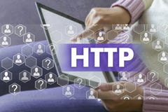 Hiper- teksta przeniesienia protok?? HTTP na dotyka ekranie z plam? dziewczyna z gad?etu t?em Poj?cie HTTP zdjęcia stock Hiper- teksta przeniesienia protok?? HTTP na dotyka ekranie z plam? dziewczyna z gad?etu t?em Poj?cie HTTP zdjęcia stock