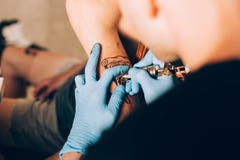 Hipster man gets pizza tattoo royalty free stock images Hipster man gets pizza tattoo royalty free stock images