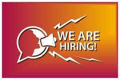 We are hiring with people and megaphone. Flat vector illustration on colorful background. royalty free illustration We are hiring with people and megaphone. Flat vector illustration on colorful background. royalty free illustration