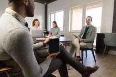Hispanic Business Man Holding Blank Tablet Businesspeople Group In Coworking Center Diverse Mix Race Team Coworkers royalty free stock photography Hispanic Business Man Holding Blank Tablet Businesspeople Group In Coworking Center Diverse Mix Race Team Coworkers royalty free stock photography