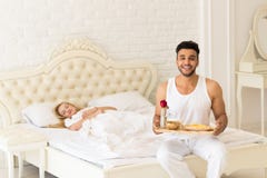 https://thumbs.dreamstime.com/t/hispanic-man-bring-breakfast-to-sleeping-woman-morning-tray-red-rose-flower-young-couple-lovers-bedroom-80381655.jpg