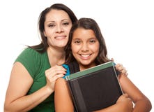 Hispanic Mother And Daughter Ready For School Stock Image