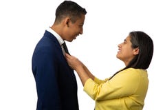 Hispanic Mother Fixing His Son Tie Stock Image Hispanic Mother Fixing His Son Tie Stock Image