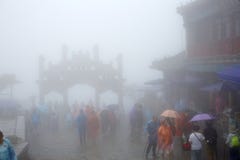 Tourism crowded, Mount Tai in rain, China