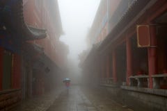 Historic buildings of Mount Tai in rain, Shandong, China