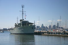 Historic Navy Ship Rests In Port Of Melbourne, Aus Royalty Free Stock Image Historic Navy Ship Rests In Port Of Melbourne, Aus Royalty Free Stock Image