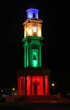 Historic victorian clock tower illuminated