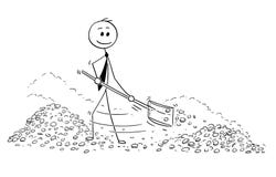 Historieta conceptual del hombre de negocios rico Shovel Gold Money dentro de la cámara acorazada ilustración del vector Historieta conceptual del hombre de negocios rico Shovel Gold Money dentro de la cámara acorazada ilustración del vector