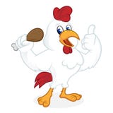 Historieta del pollo que sostiene el pollo frito y que da el pulgar para arriba Fotos de archivo Historieta del pollo que sostiene el pollo frito y que da el pulgar para arriba Fotos de archivo