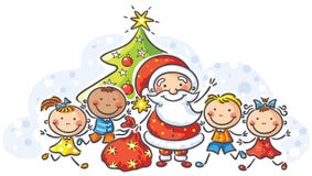 Historieta Papá Noel con los niños ilustración del vector Historieta Papá Noel con los niños ilustración del vector