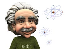 Historieta sonriente Einstein con los átomos. stock de ilustración Historieta sonriente Einstein con los átomos. stock de ilustración
