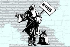 hitchhiker Άγιου Βασίλη έτους του 2018 νέος με μια τσάντα των χρημάτων διανυσματική απεικόνιση hitchhiker Άγιου Βασίλη έτους του 2018 νέος με μια τσάντα των χρημάτων διανυσματική απεικόνιση