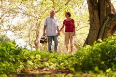 Hoger Man Vrouwen Oud Paar die Picknick doen stock afbeeldingen Hoger Man Vrouwen Oud Paar die Picknick doen stock afbeeldingen