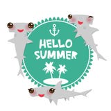 Hola el tiburón gris Kawaii de Winghead del hammerhead liso de la historieta del verano con las mejillas rosadas y el guiño obser libre illustration Hola el tiburón gris Kawaii de Winghead del hammerhead liso de la historieta del verano con las mejillas rosadas y el guiño obser libre illustration