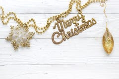 Holiday decorations and inscription: Merry Christmas royalty free stock photos Holiday decorations and inscription: Merry Christmas royalty free stock photos