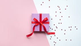 Valentine`s Day. Christmas pink gift box. Christmas present. With copy space. royalty free stock image Valentine`s Day. Christmas pink gift box. Christmas present. With copy space. royalty free stock image