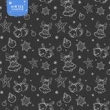 Holiday seamless vector pattern with bells, Christmas balls and stars in silver colors on dark background royalty free illustration Holiday seamless vector pattern with bells, Christmas balls and stars in silver colors on dark background royalty free illustration