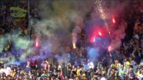 Holigan crowded cheering in stadium