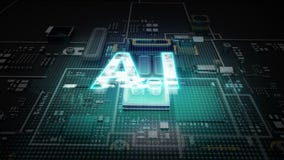 Hologram literówka 'A I na jednostka centralna układu scalonego obwodzie, r sztucznej inteligenci technologię ilustracja wektor Hologram literówka 'A I na jednostka centralna układu scalonego obwodzie, r sztucznej inteligenci technologię ilustracja wektor