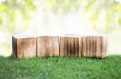Holzklötze auf einem grünen Gras lizenzfreie stockfotografie Holzklötze auf einem grünen Gras lizenzfreie stockfotografie