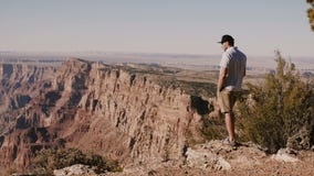 Hombre americano local adulto joven feliz emocionado por paisaje soleado épico del verano del parque nacional famoso los E.E.U.U. almacen de video Hombre americano local adulto joven feliz emocionado por paisaje soleado épico del verano del parque nacional famoso los E.E.U.U. almacen de video