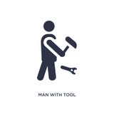 hombre con el icono de la herramienta en el fondo blanco Ejemplo simple del elemento del concepto del comportamiento stock de ilustración hombre con el icono de la herramienta en el fondo blanco Ejemplo simple del elemento del concepto del comportamiento stock de ilustración