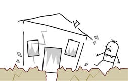 Hombre con la casa y el terremoto