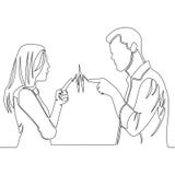Hombre continuo y mujer del dibujo lineal que pelean stock de ilustración Hombre continuo y mujer del dibujo lineal que pelean stock de ilustración