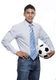 Hombre de negocios con el balón de fútbol fotografía de archivo Hombre de negocios con el balón de fútbol fotografía de archivo