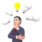 Hombre de negocios Indicates Power Sources de las bombillas y carácter 3d libre illustration Hombre de negocios Indicates Power Sources de las bombillas y carácter 3d libre illustration