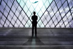 Hombre de negocios que mira el embarque del aeroplano en las salidas g del aeropuerto imágenes de archivo libres de regalías Hombre de negocios que mira el embarque del aeroplano en las salidas g del aeropuerto imágenes de archivo libres de regalías