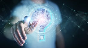 Hombre de negocios que soluciona problema con el rende digital de los signos de interrogación 3D ilustración del vector Hombre de negocios que soluciona problema con el rende digital de los signos de interrogación 3D ilustración del vector