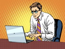 Hombre de negocios que trabaja en la computadora portátil ilustración del vector Hombre de negocios que trabaja en la computadora portátil ilustración del vector