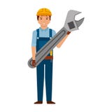 Hombre del trabajador con la herramienta de la llave ilustración del vector Hombre del trabajador con la herramienta de la llave ilustración del vector