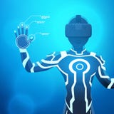 Hombre en un casco de la realidad virtual Imagen de archivo Hombre en un casco de la realidad virtual Imagen de archivo